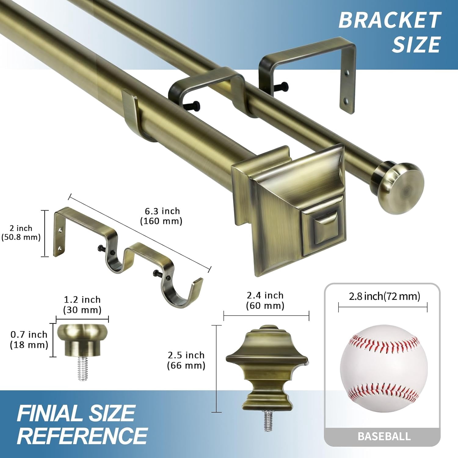 Urbanest Adjustable Double Curtain Rod Set Pila Flat Button Finials – 1″ Front & 5/8 Back Rod With Antique Brass Rod, 84–120 Inches