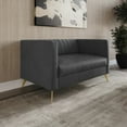 thumbnail image 6 of Home Design Weiss 3-Piece Velvet Square Arm Living Room Set with Sofa, Loveseat, and Armchair, Channel-Tufted Back, Gold Legs, Dark Gray, 6 of 11