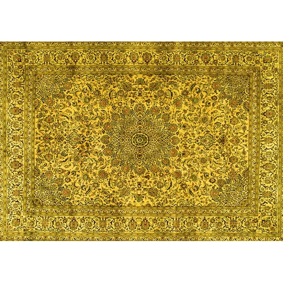 Ahgly Company Machine Washable Indoor Rectangle Persian Yellow Traditional Area Rugs, 2' x 5'