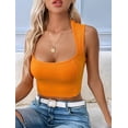 thumbnail image 5 of Women'S Sleeveless Crop Top Square Neck Tank Top Workout Fitness Summer Basic Tops 2025 Trendy Orange Color M, 5 of 6