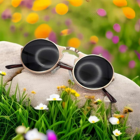 Rose Gold Steampunk Goggles Glasses Round Sunglasses Emo Retro Vintage Flip Up