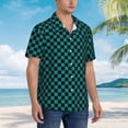 thumbnail image 3 of Honeii Black And Teal Checkerboard Print Men’s Hawaiian Shirt,Classic Button-Down Short Sleeve Shirt, for Beach, Vacation, and Outdoor Activities,Large, 3 of 7