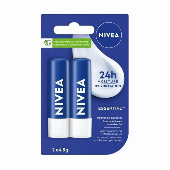 NIVEA Soin Essentiel pour les Lèvres, Hydratation 24 H, Enrichi de Beurre de Karité et de 5 Huiles Hydratantes, Lot de 2