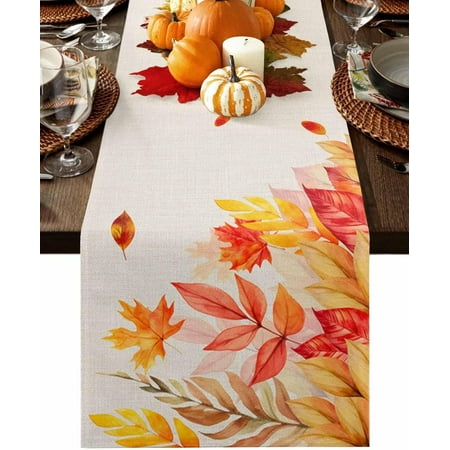 

Orange Pumpkins Fall Table Runner 48 Inches Long Farmhouse Dress Scarves Thanksgiving Botanical Maple Leaf Rustic Dining Tablerunner for Coffee Table/Kitchen Island/Party Décor 13