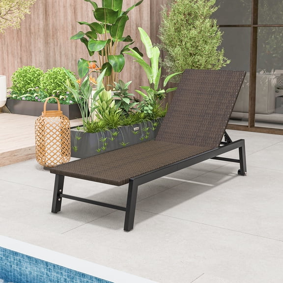 Gymax Patio PE Rattan Chaise Lounge Outdoor Recliner w/ 5-Level Backrest Backyard Poolside