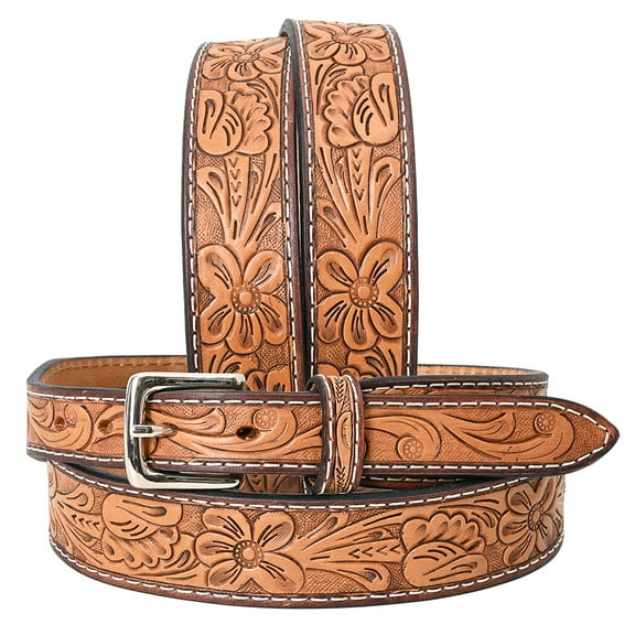 BE BAR H EQUINE 32 In Floral Hand Tooled Western Genuine Leather Belt Brown