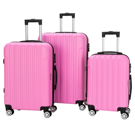 Zimtown 3 PCS Luggage Travel Set Bag ABS Trolley Hard Shell Suitcase w/TSA lock Pink