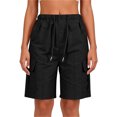 thumbnail image 5 of BXJX Womens Casual Bermuda Shorts, Knee Length Summer Elastic Waist Multiple Pockets Cargo Shorts Black Size 2XL, 5 of 7