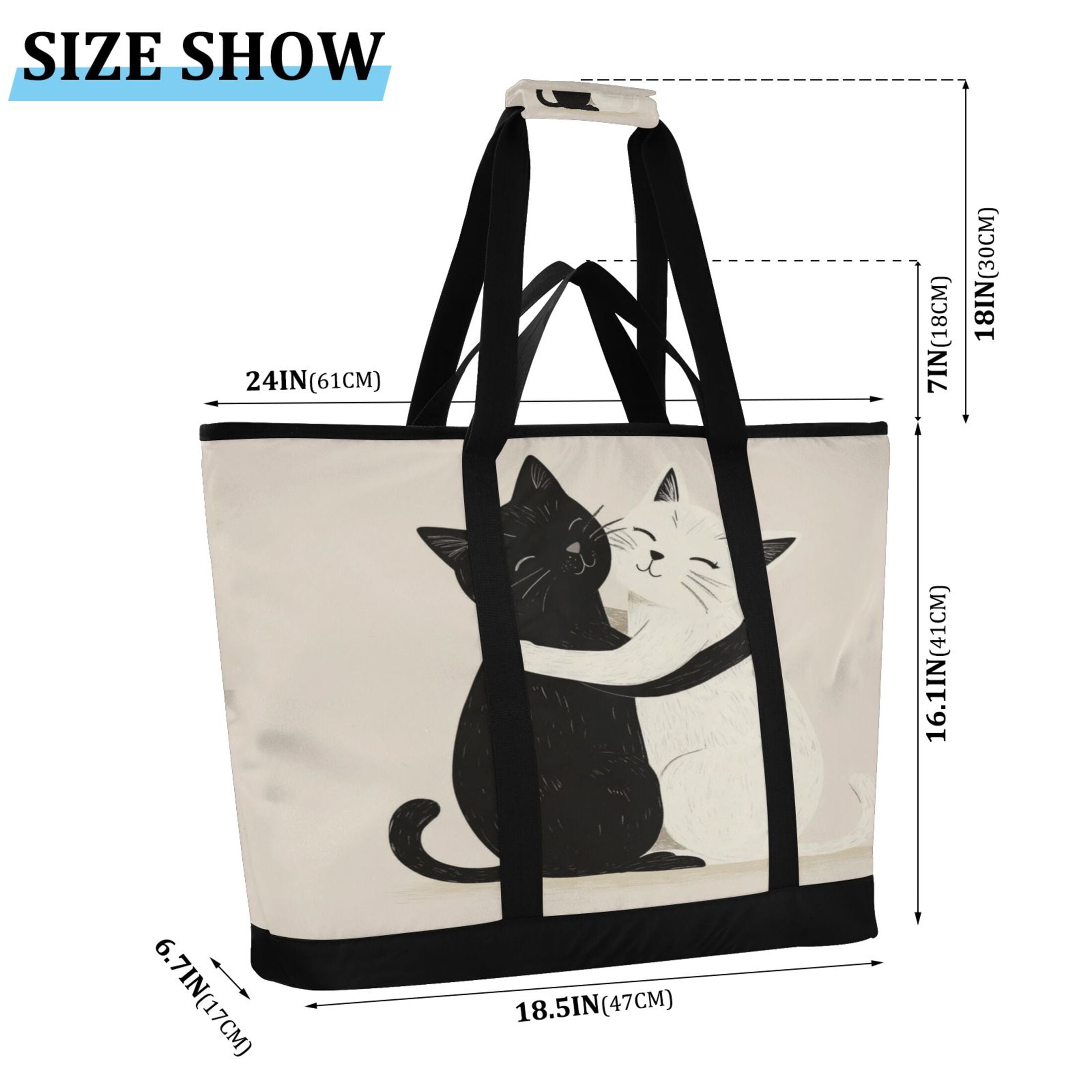Large Hand-held Ice Pack Picnic Bag Insulation and Refrigeration Suitable for Shopping Picnics and Camping Black Cat and White Cat