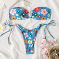 thumbnail image 4 of Womens 2 Piece Swimsuits Fashion Flower Print Gathering Backless Split Bikini Blue Womens Bathing Suits S, 4 of 5