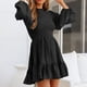 thumbnail image 1 of Vestido de manga de linterna,Vestido de cintura elástica con cuello de encaje redondo para mujer Vestido de cuello de encaje Durabilidad extendida, 1 of 6