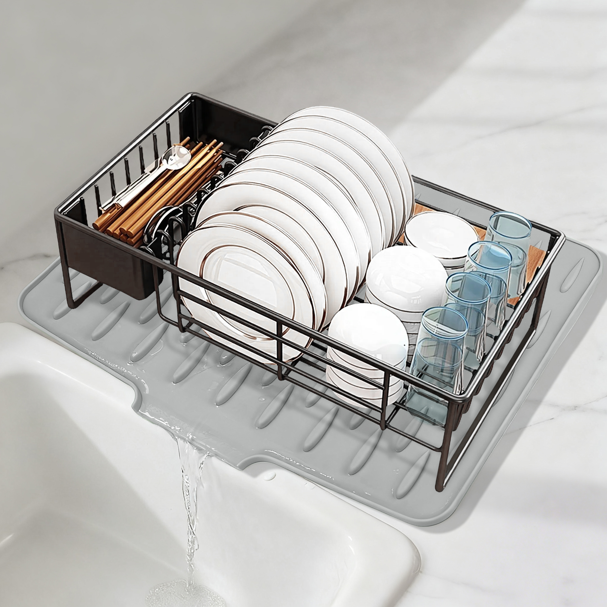 Unique Bargains Multi-Functional Dish Drying Mat for Kitchen Gray