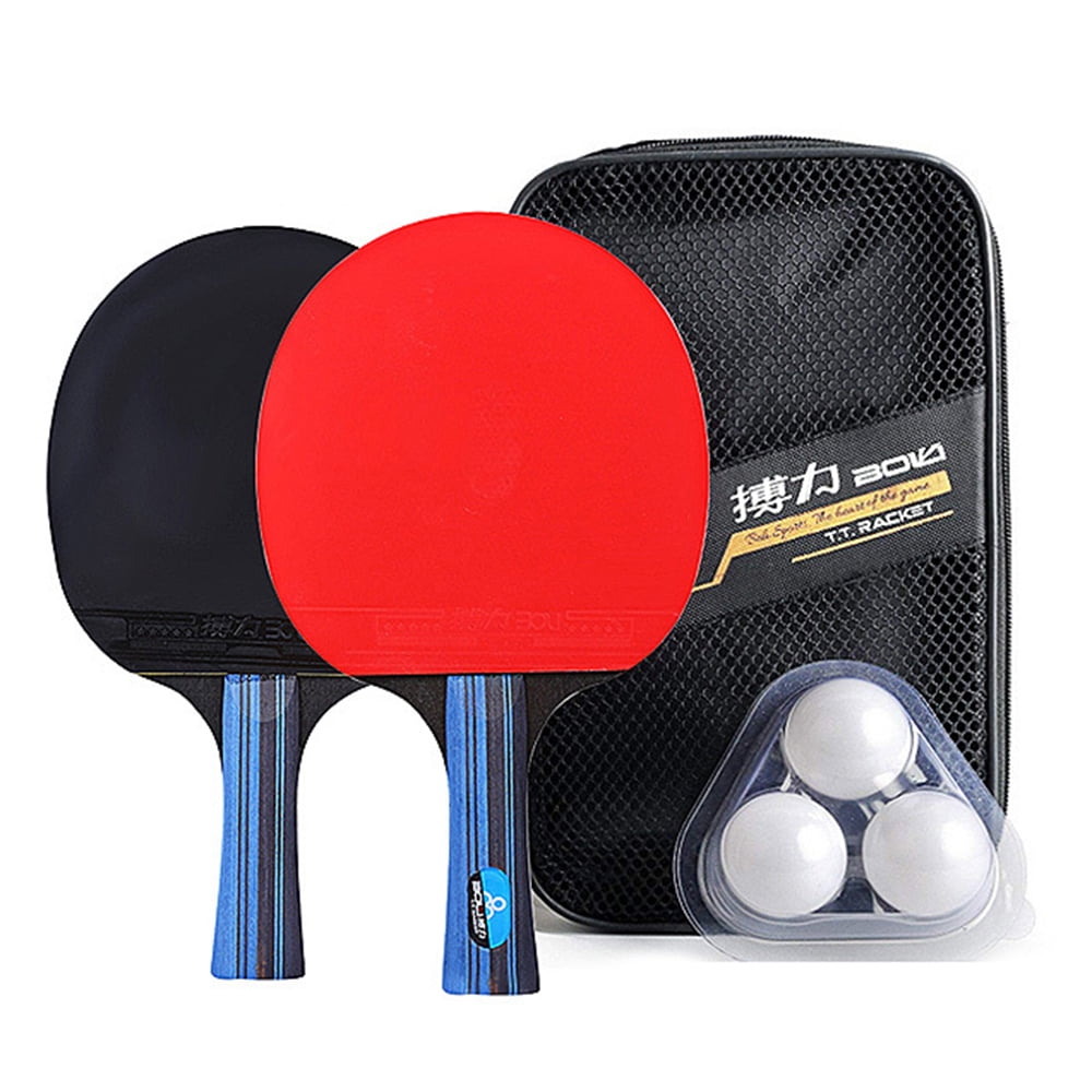 Racket Kit Set Pair Carbon Wood Table Tennis Racket Ping Pong Paddle Bat Ball 