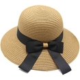 thumbnail image 1 of Sombrero con protección solar de paja para mujer, gorra de playa de verano para viajes, jardinería, decoración plegable UPF de concha/lazo, 1 of 5