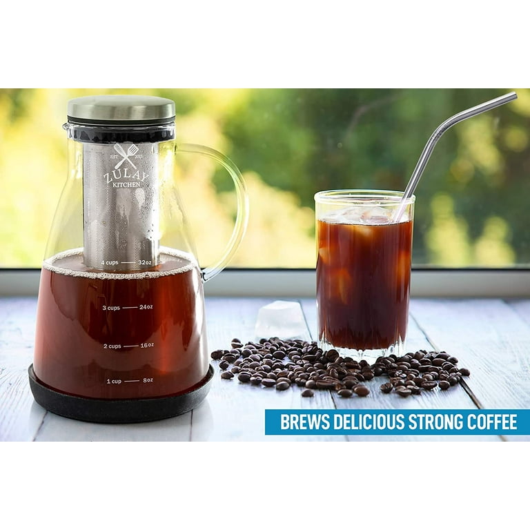 TureClos Cold Brew Coffee Maker Glass Infused Beverages Filter Pot Reusable  Washable Home Office Bar Hotel Dining Bakery Kitchen Kettle Coffee 