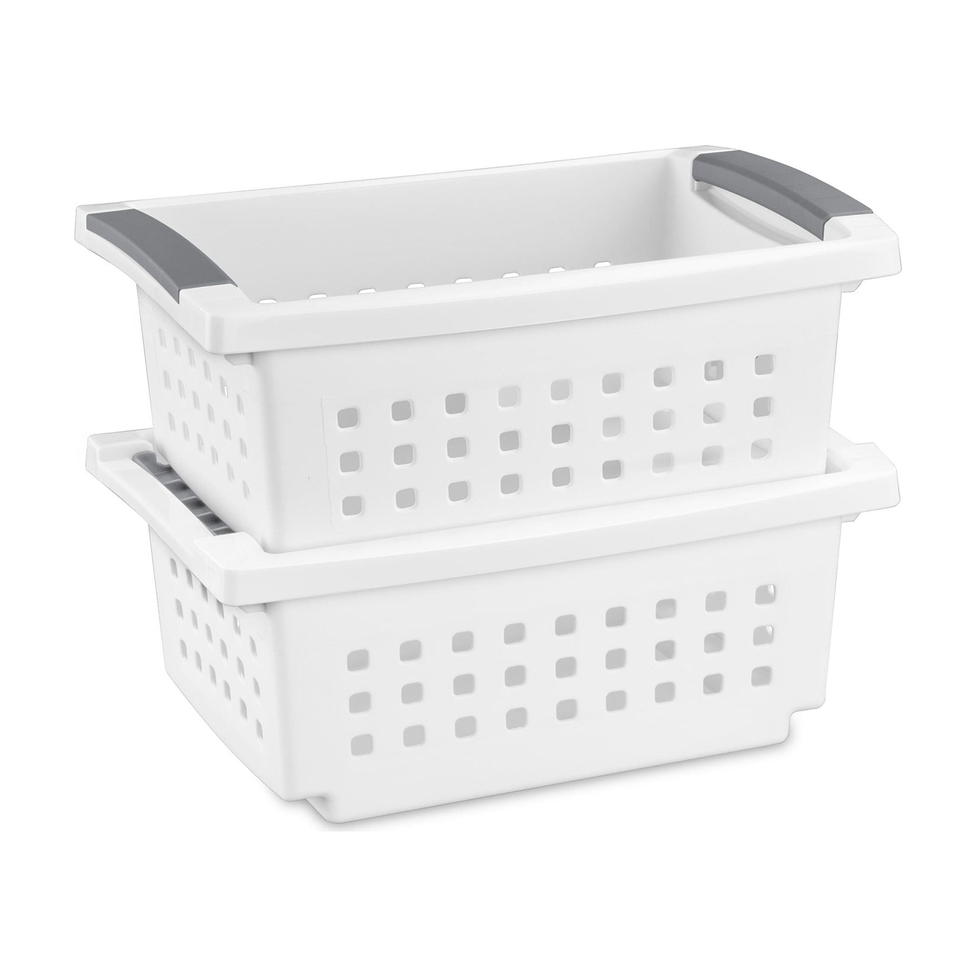 Sterilite 16608008 Small Stacking Basket With Titanium Accents, White (8 Pack)