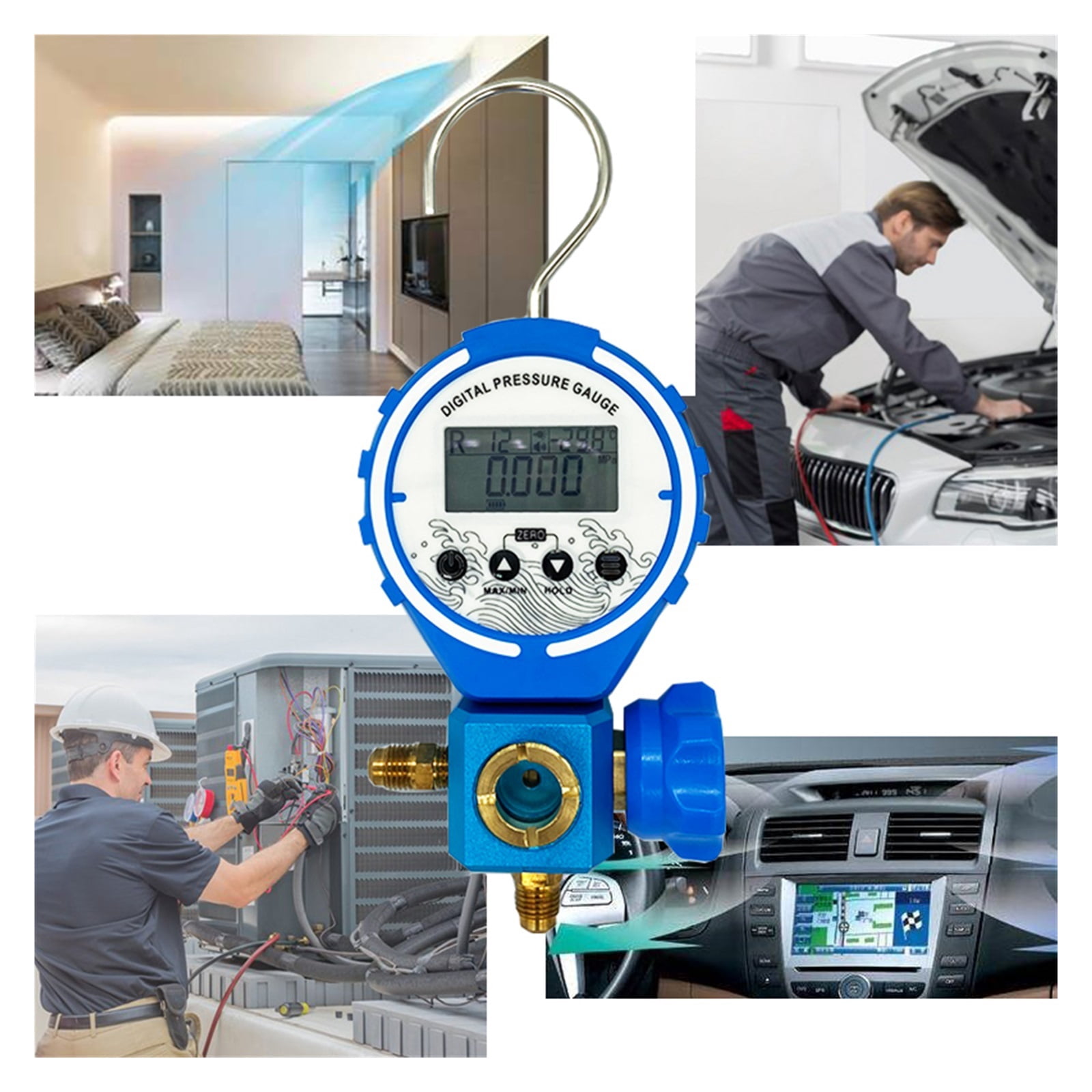 Pressure Gauge Refrigeration Manifold Tester Meter Digital Vacuum Pressure HVAC Temperature Tester Air Conditioning Repair Tool ,Easy to Use