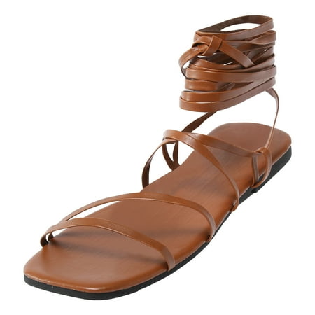 

Aompmsdx Ladies Fashion Summer Solid Color Open Toe Ring Strap Flat Beach Sandalsshoes