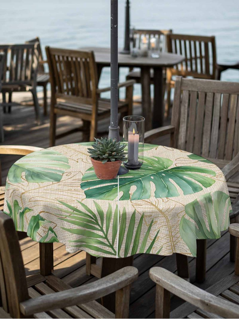 large patio table cover with umbrella hole Rectangle, 108"L x 82"W x 23"H, Black The waterproof and UV Panama Outdoor Tablecloth With Umbrella