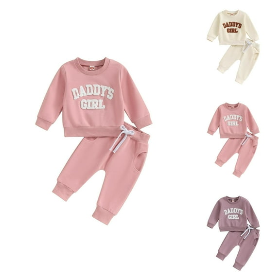 Little Girls Outfits Girls' Clothing Sets Autumn Toddler Baby Girl Fall Outfits Letter Embroidery Long Sleeve Sweatshirt   Sweatpants Set Spring Clothes