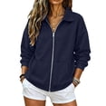 thumbnail image 2 of Full Zip Up Sweatshirt Women No Hood - Oversized Loose Casual Long Sleeve Collared Jacket 2026 Fall Winter Clothes Navy XL, 2 of 5