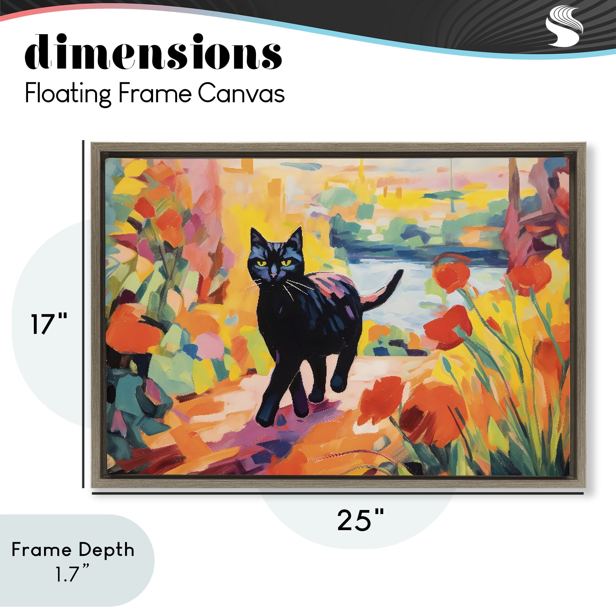 Stupell Industries Sunlit Black Cat in Garden Brown Framed Floater Canvas Wall Art, design by Creative Studio