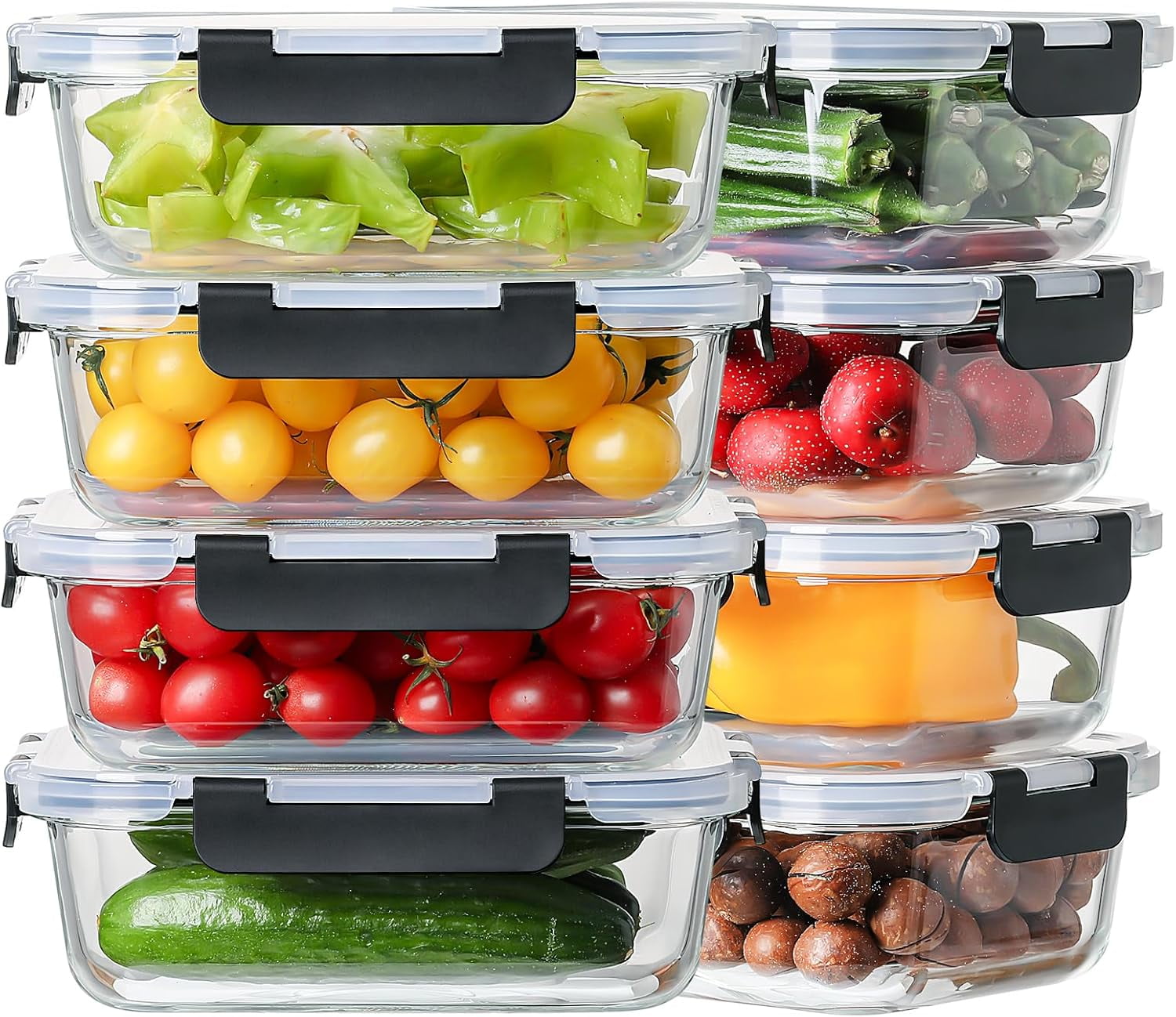 Large Glass Meal Prep Containers with Lids, 36oz Glass Food Storage Containers with Leak Proof Snap Lock Lids, Airtight Bento Lunch Boxes, Kitchen Storage, Oven, Freezer and Dishwasher Safe