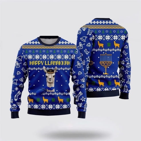 Farmers Sweater, Happy Llamakkah 3D Christmas Sweater, Christmas Crewneck Sweater, Winter Farm Fashion