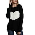 thumbnail image 2 of COSFO Love Heart Light Weight Sweaters for Women Casual Long Sleeve Crew Neck Black Knit Tops Women Drop Shoulder Sweaters Pullover Tops Outfits, 2 of 5