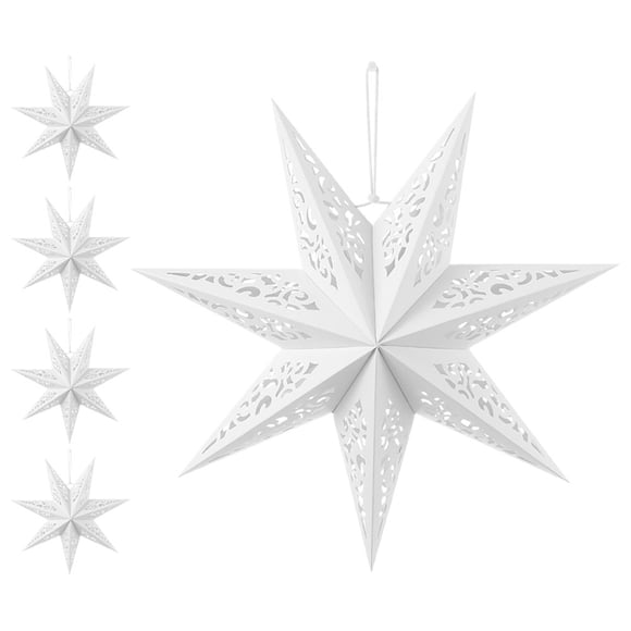 TEHAUX 5Pcs White Paper Star Lantern Hanging Lights Romantic Lampshade for Home Weddings and Holiday Decorations