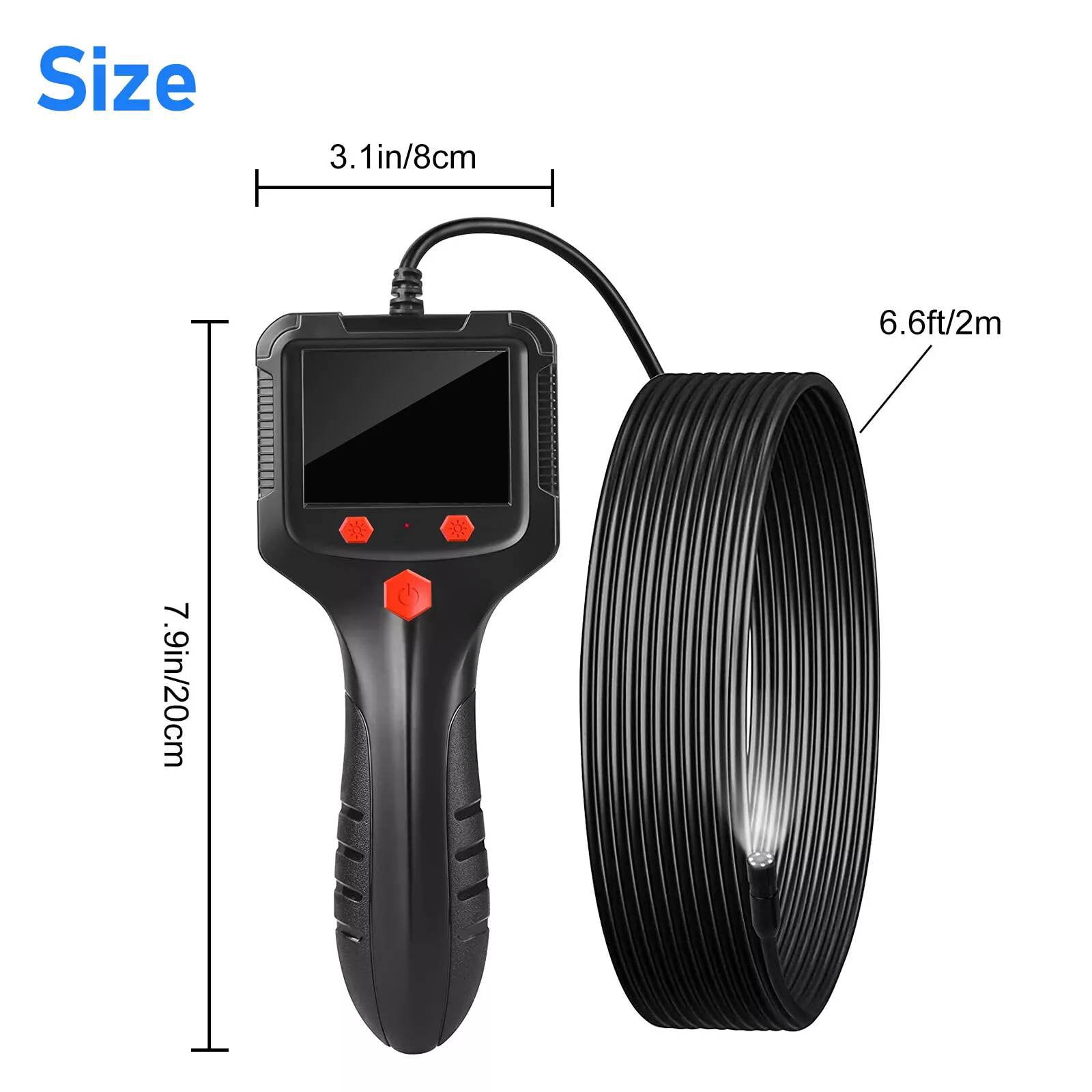TAPDRA Waterproof Borescope 2.4” IPS 1080P Endoscope 8mm 6 LED 6.6ft Auto Plumbing Inspection Handheld Design