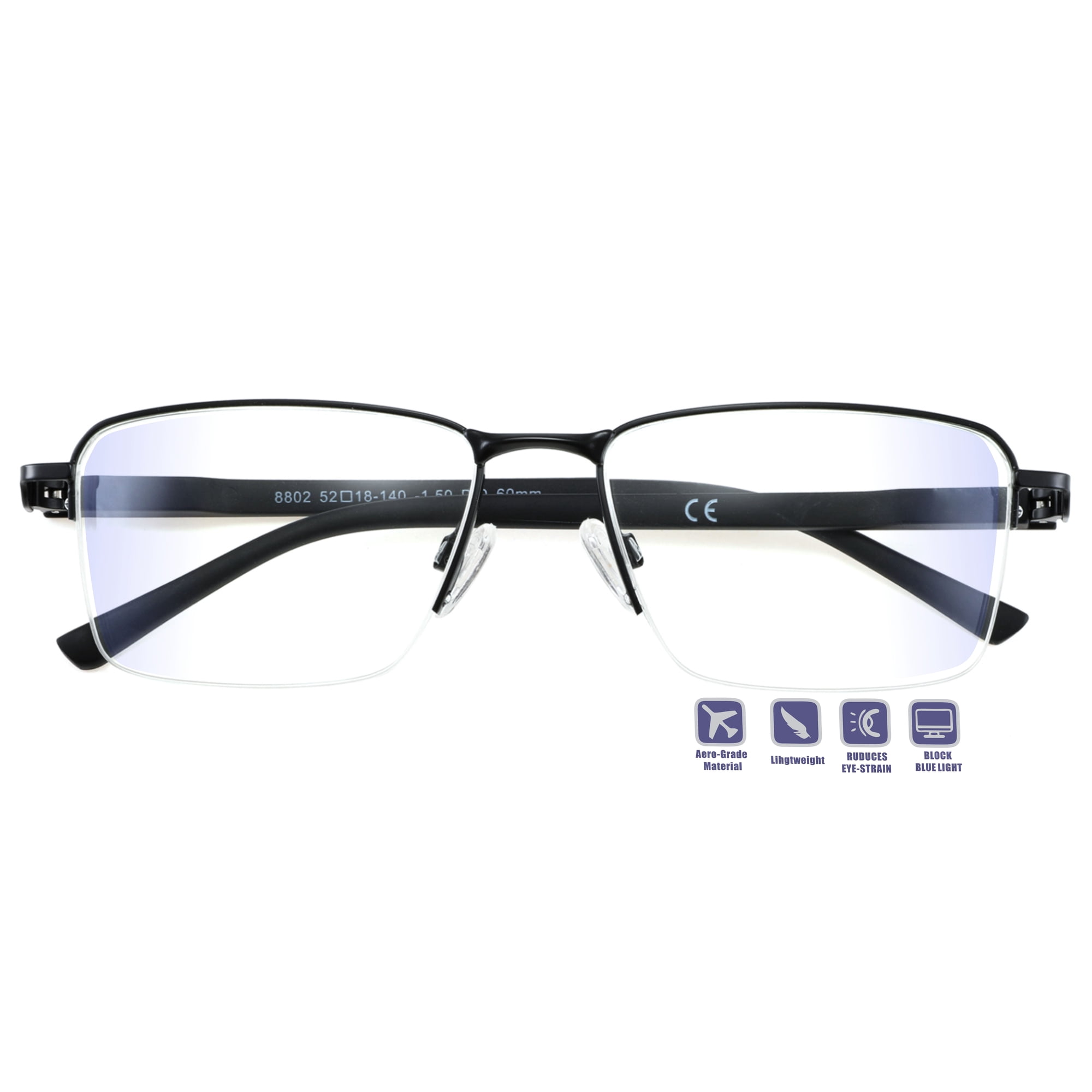 Near Sighted Glasses for Men Women,Half Nearsighted Distance Driving Myopia Eyeglasses,Black Near Sighted Far Vistion Farsighted Cheaters Computer Eye glass, Large Blue Light Blocker Nerd Frame -3.0
