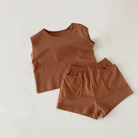 Wancir Kids Tales 2Pcs Baby Cotton Linen Outfits Set Toddler Boys Girls Sleeveless Tank Tops Shorts Clothes Solid Vest + Bloomers