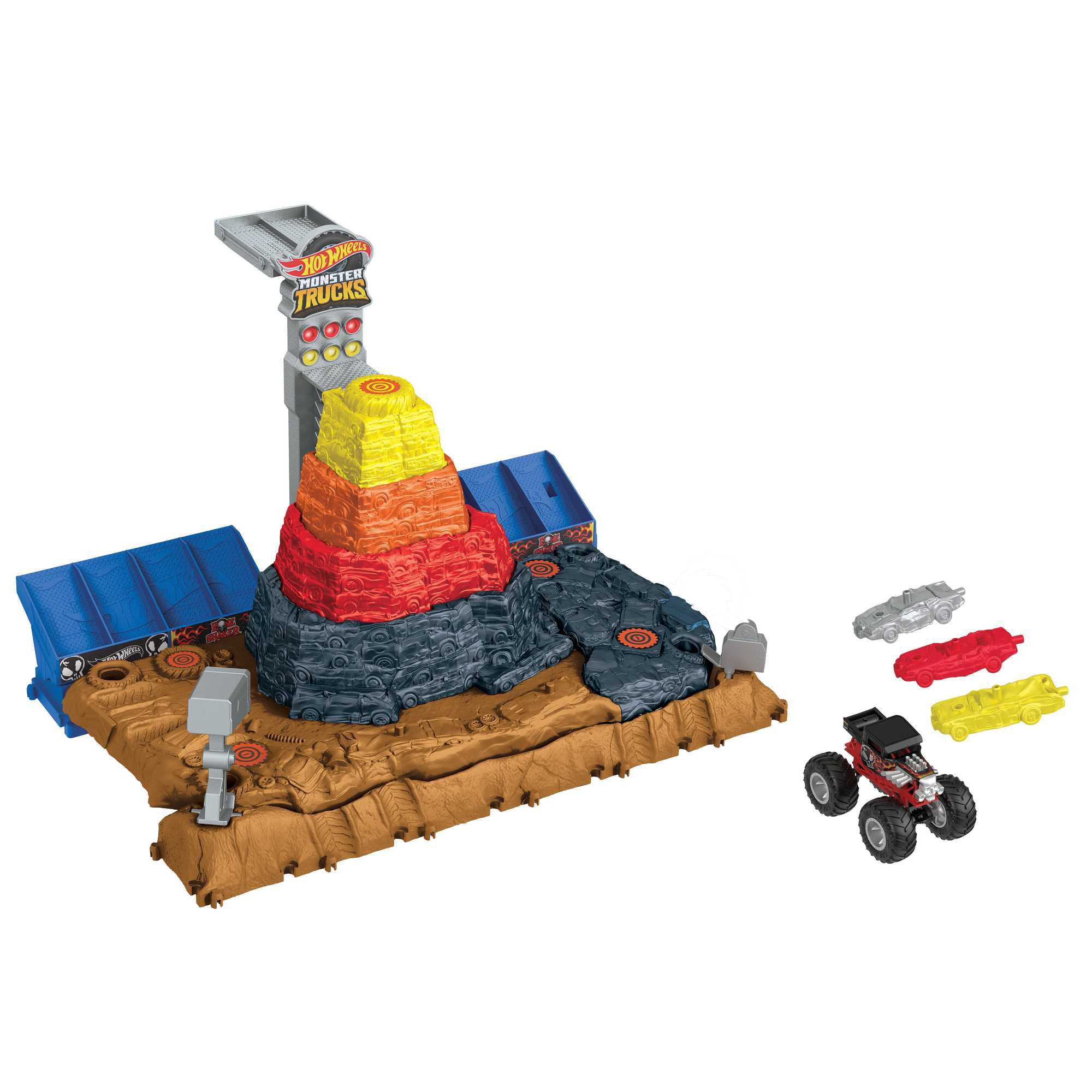 Hot Wheels Monster Trucks Bone Shaker Ultimate Crush Yard Playset, 1 Toy Truck & 3 Crushable Cars