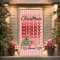 thumbnail image 4 of Pink Theme Christmas Banner Striped Pattern Merry Christmas Banner Christmas Tree Design Vintage Truck Xmas Banner for Christmas Party Holiday Decoration Indoor Event, 4 of 9