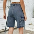 thumbnail image 4 of Olyvenn Cargo Shorts Womens Summer Casual Bermuda Shorts for Women Knee Length High Waisted Jean Short Pants with Pockets Blue L, 4 of 9