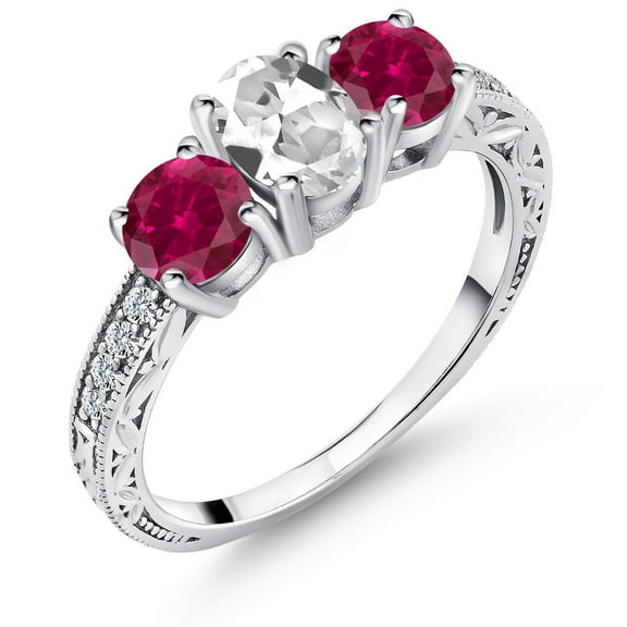 Gem Stone King 2.32 Ct Oval White Created Sapphire Red Created Ruby 925 Sterling Silver Ring (Size 7)
