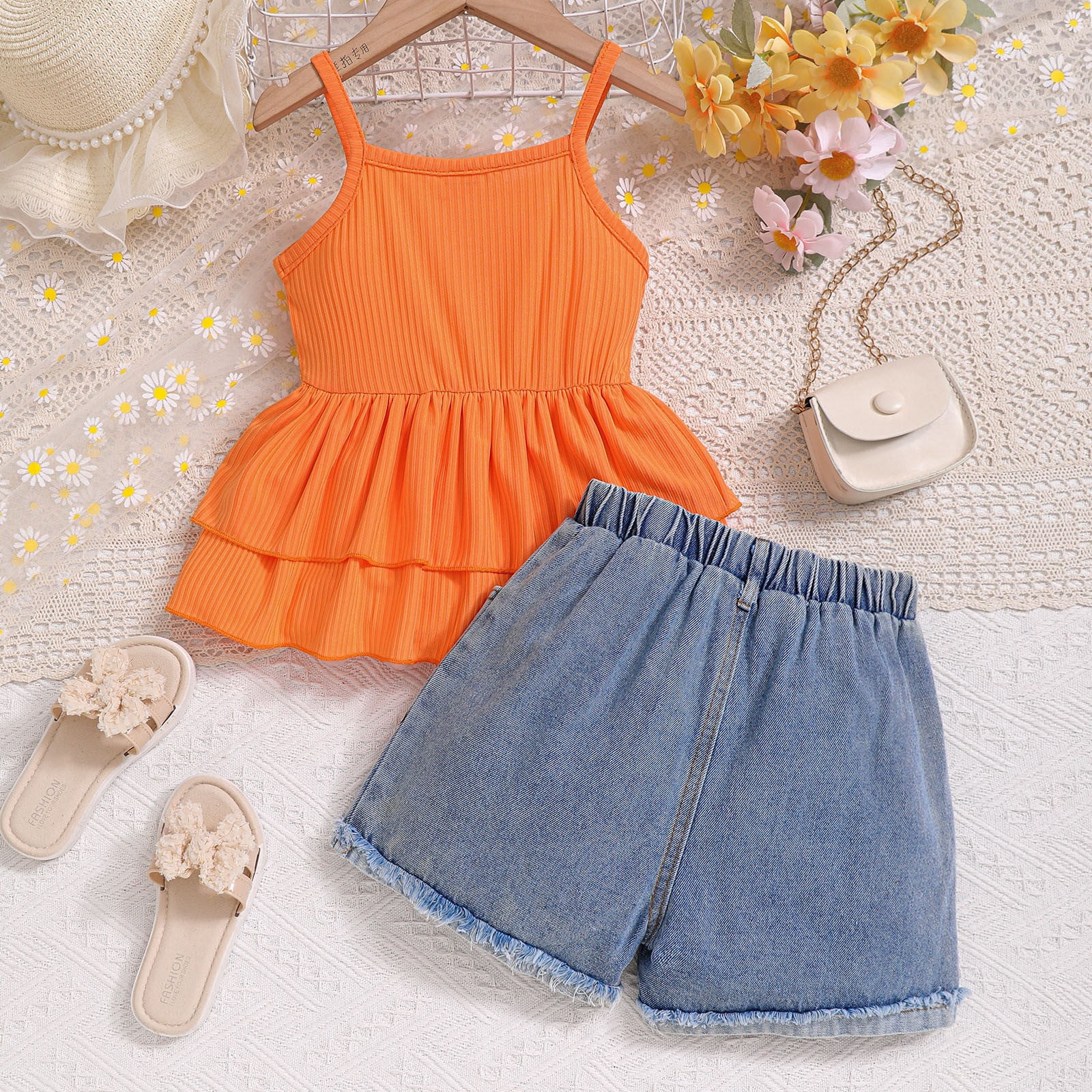 Coerni Toddler Girls Clothes 3T 4T 5T 6T 7T Summer Outfits Baby Kids Short Sleeve T-Shirt Tops & Bow Shorts Sets 2pcs