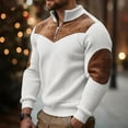 thumbnail image 2 of LWavelet Men's Ribbed Fabric Color Block Quarter Zip Pullover - Elbow Patches Casual Fall Winter Top White M, 2 of 6