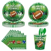 Multitrust 210pcs Rugby Party Prop Set, Green Football Print Plates Cups Tableware Home Decor Gift