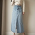 thumbnail image 5 of vigerkar Women’s Denim Jean Long Skirt Low High Waisted Casual Cute Skirts with Pockets Y2K Summer Sexy 2025 Trendy Blue, L, 5 of 6