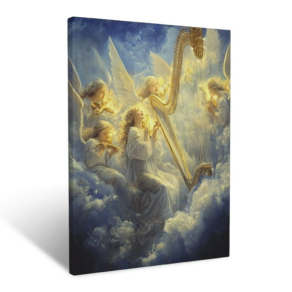 CozyNet A Depiction Of Angels Singing With Glowing Harps In The Heavens Wall Art Prints With Frame Canvas Perfect for Living Room & Bedroom, Ready to Hang, Wall Decor 12"x16"