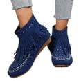 thumbnail image 5 of Willtoo Women Classic Fringe Studded Boots Faux Suede Tassel Cowboys Round Toe Flat Booties Retro Low Heel Fashion Casual Western Outdoor Short Boots, 5 of 5