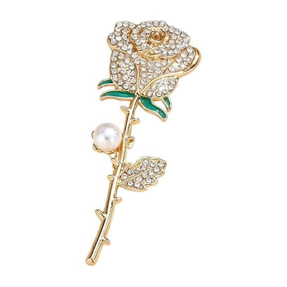 fuxzkrlz Rhinestone Rose Brooch with Pearl Decor, Strong Buckle Brooch Pin, Alloy Elegant Flower Shape Pin for Coats Shirts Bags Accessories