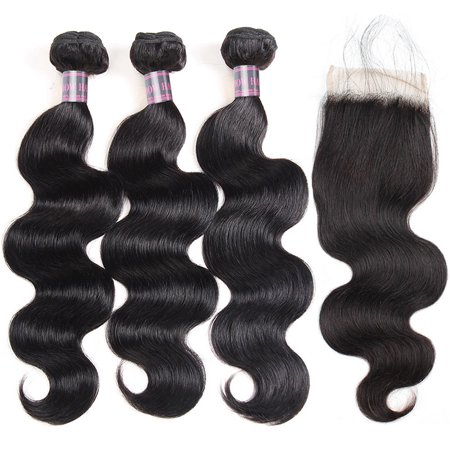 Allove Peruvian Body Wave Lace Closure With 3 Bundles 24 24 24
