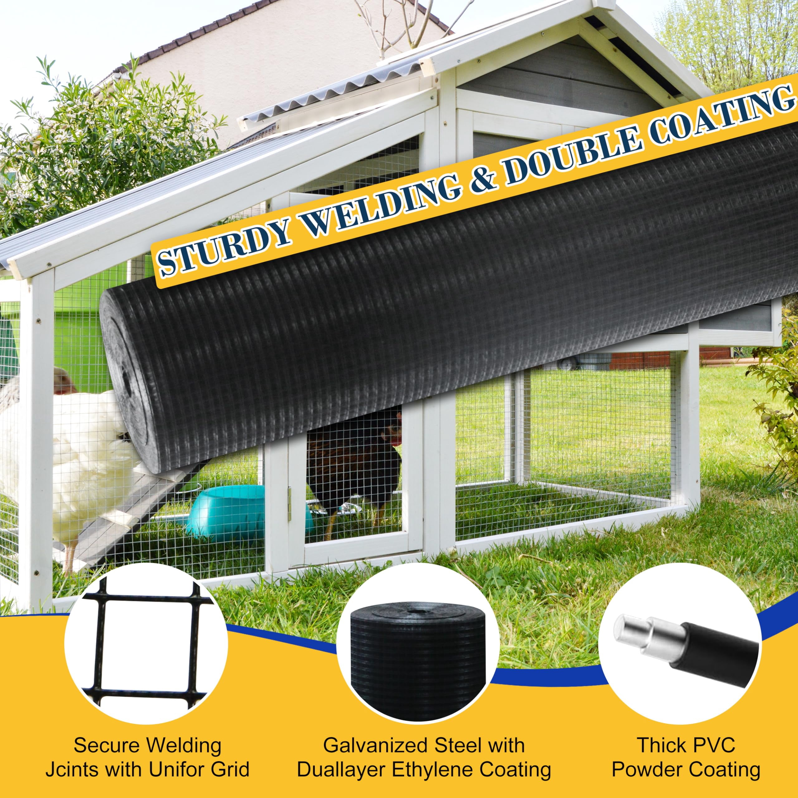 Bibana Hardware Cloth, 1/2 Inch 48" x 100 ft Black Vinyl Metal Mesh Roll, 19 Gauges Chicken Wire Fence Roll, Welded Wire Fencing PVC Coated Wire Fence Rolls for Chicken Coop, Poultry