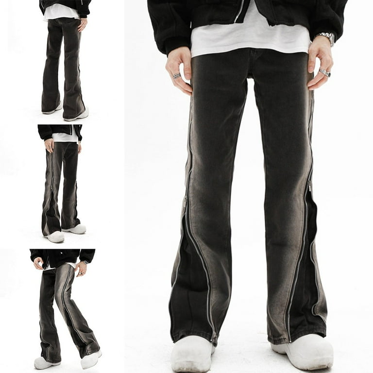 Men Y2K Streetwear,Baggy Flare Jeans Split Straight Vintage
