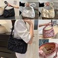 thumbnail image 1 of Pleated Shoulder Bag Handle Bag Taupe Bow Large Capacity, 1 of 5
