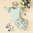 thumbnail image 2 of eczipvz Infant Girl Clothes Infant Girl Clothes Romper Shorts Set Floral Summer Outfits Cute Baby Clothes Girl Light Green,3-6 Months, 2 of 5