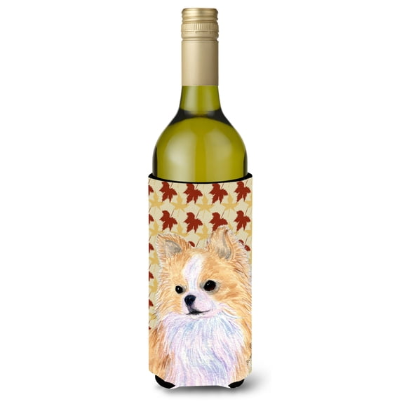 Carolines Treasures SS4383LITERK Chihuahua Fall Leaves Portrait Wine Bottle Hugger Wine Bottle multicolor